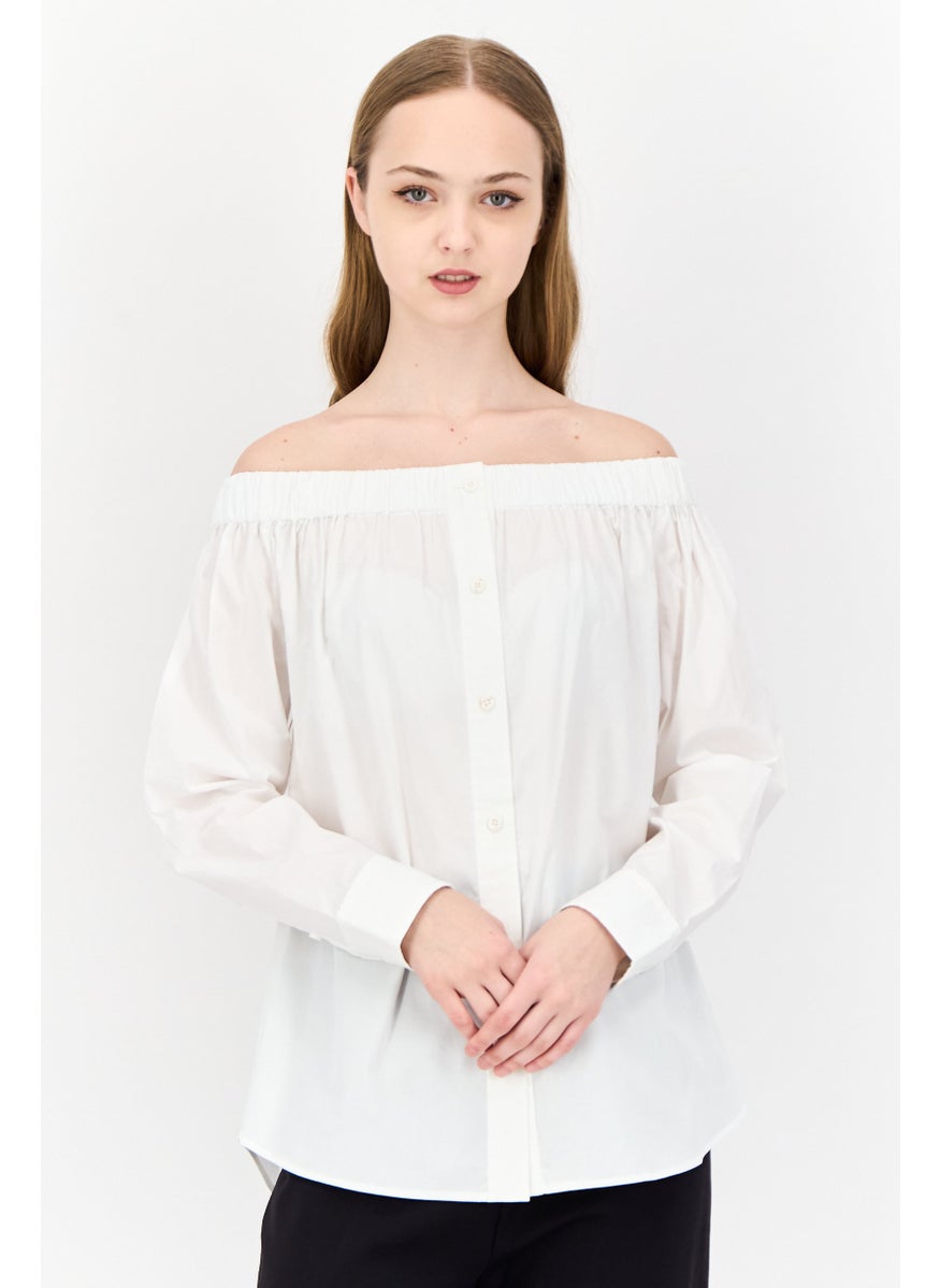 Women Off Shoulder Long Sleeves Shirt, White