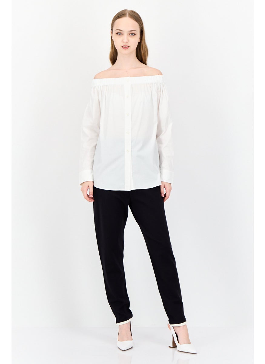 Women Off Shoulder Long Sleeves Shirt, White