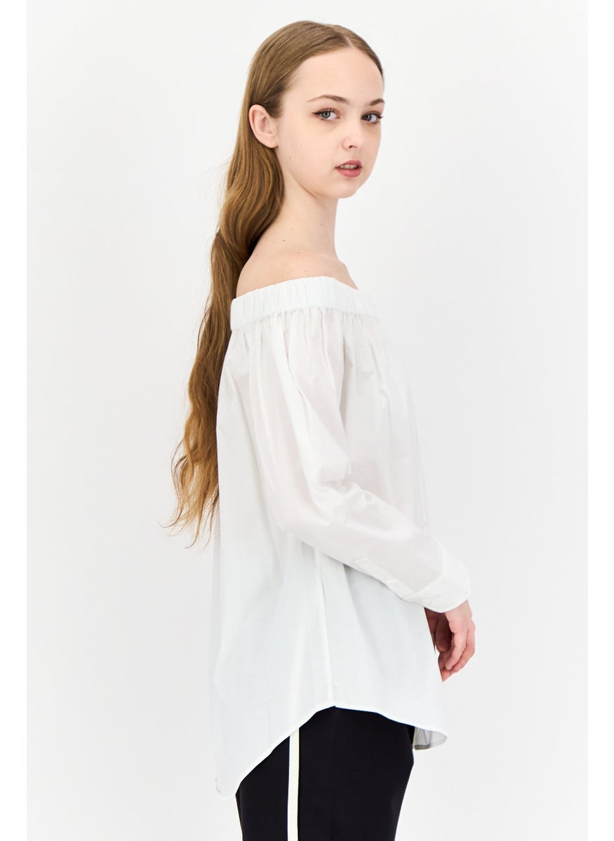 Women Off Shoulder Long Sleeves Shirt, White