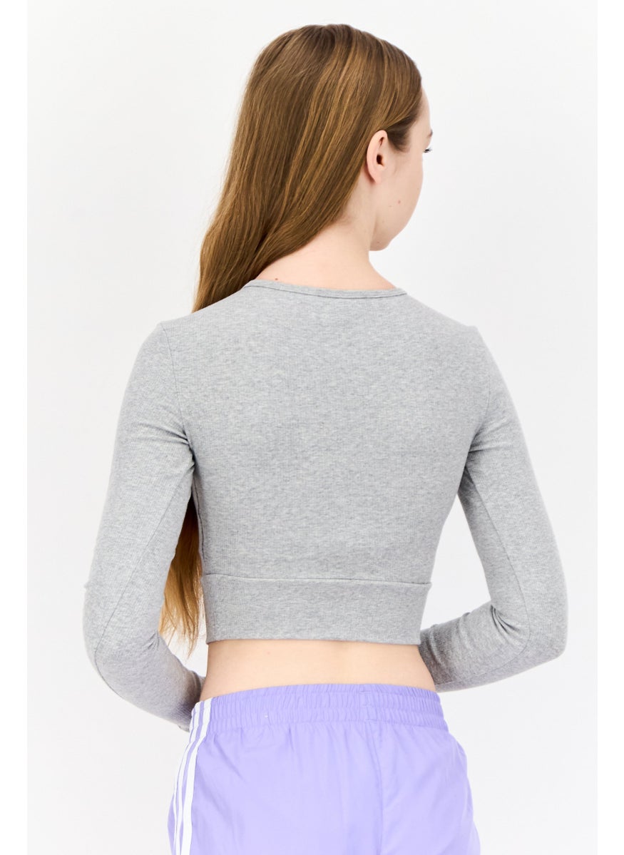 Women Sportswear Fit Long Sleeves Training Crop Top, Grey