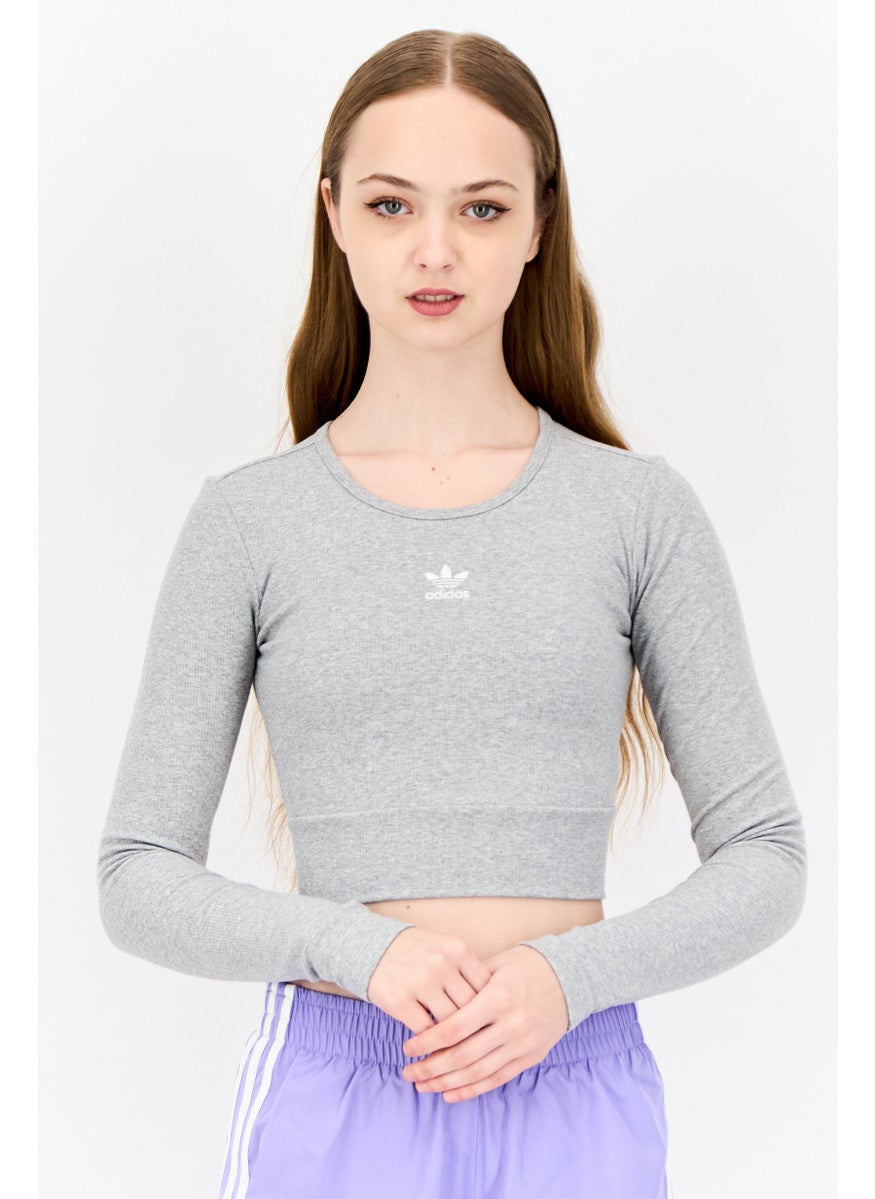 Women Sportswear Fit Long Sleeves Training Crop Top, Grey