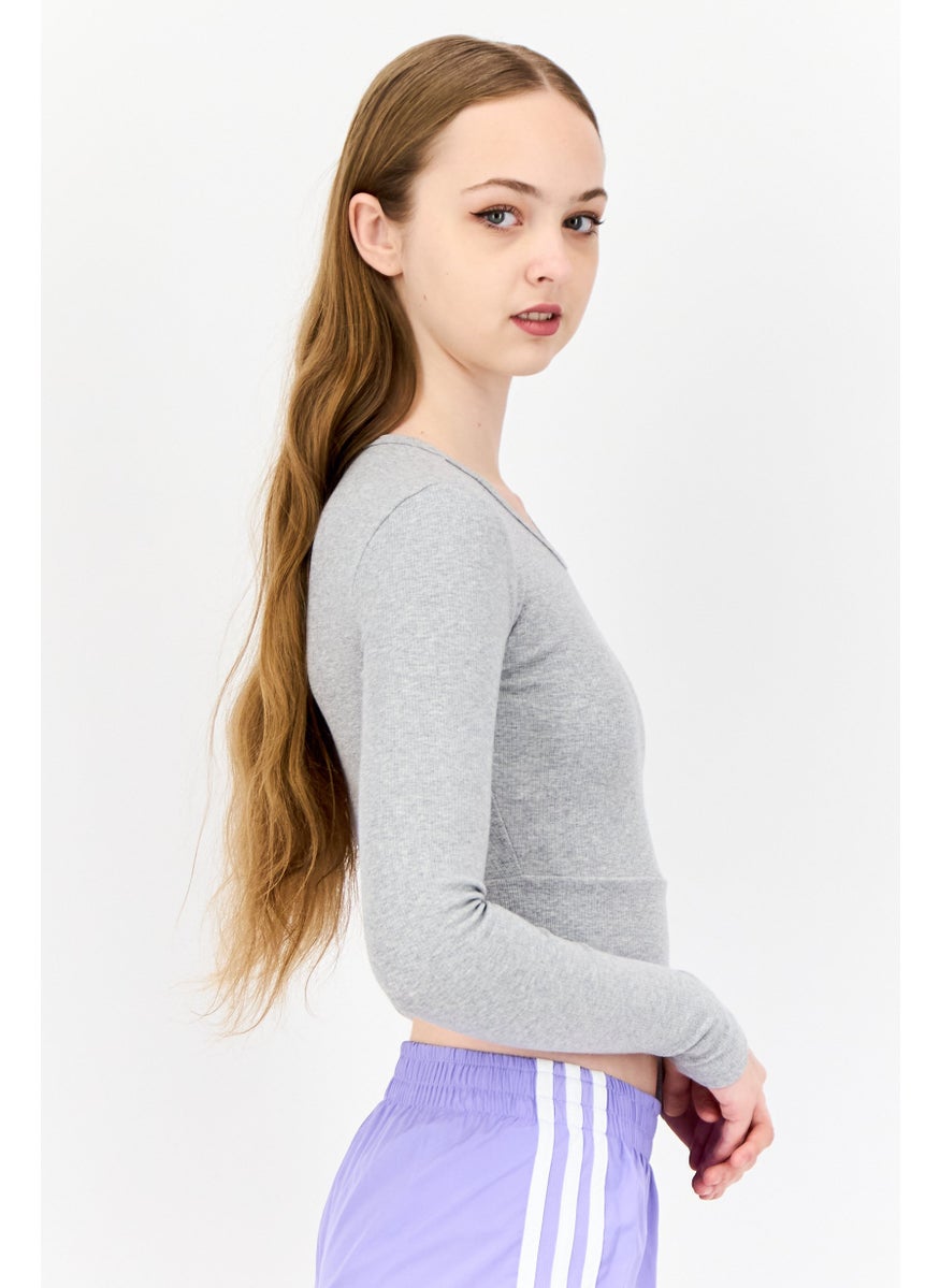 Women Sportswear Fit Long Sleeves Training Crop Top, Grey