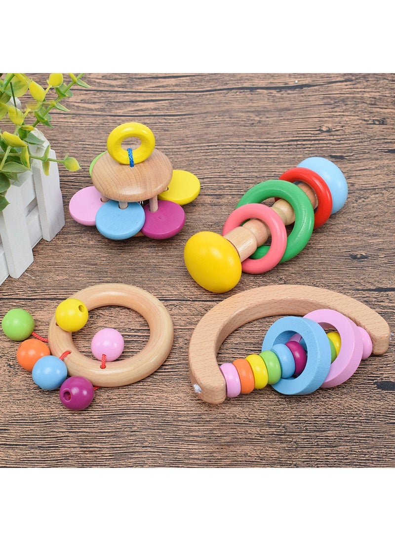 Wooden Rattles Four-piece Set of Hand Rattles Orff Musical Instruments Infant Hand-held Rattles Baby Early Education Toys A set of 4 models