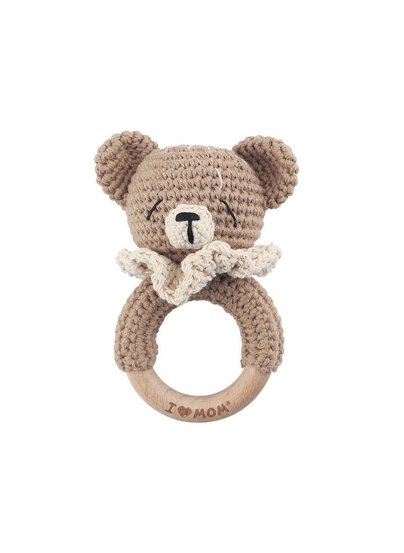 Handmade Wooden Yarn Rattle, Baby Soothing Teether Toy Cardin Bear