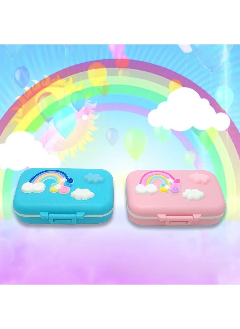 Silicone Rainbow Baby Tooth Box with Tweezers Blue
