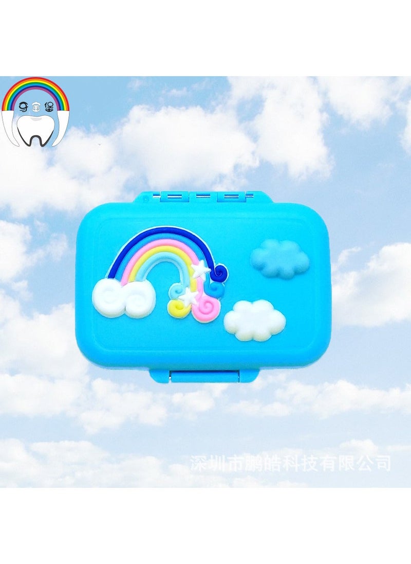 Silicone Rainbow Baby Tooth Box with Tweezers Blue