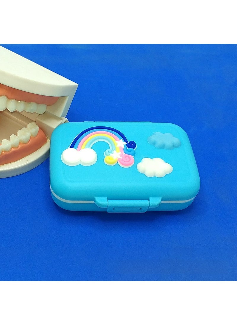 Silicone Rainbow Baby Tooth Box with Tweezers Blue