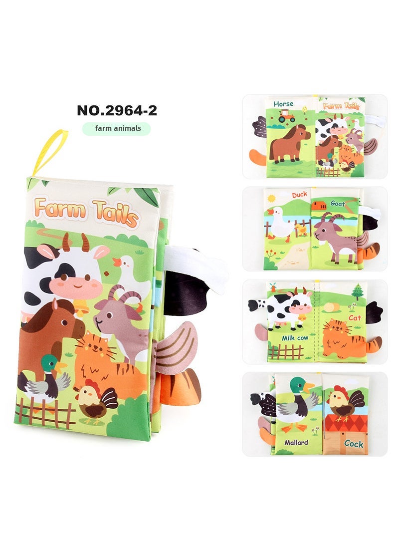 Baby Tail Cloth Book Marine Forest Animals 4 pages 8-sided farm tail with ringing paper BB call