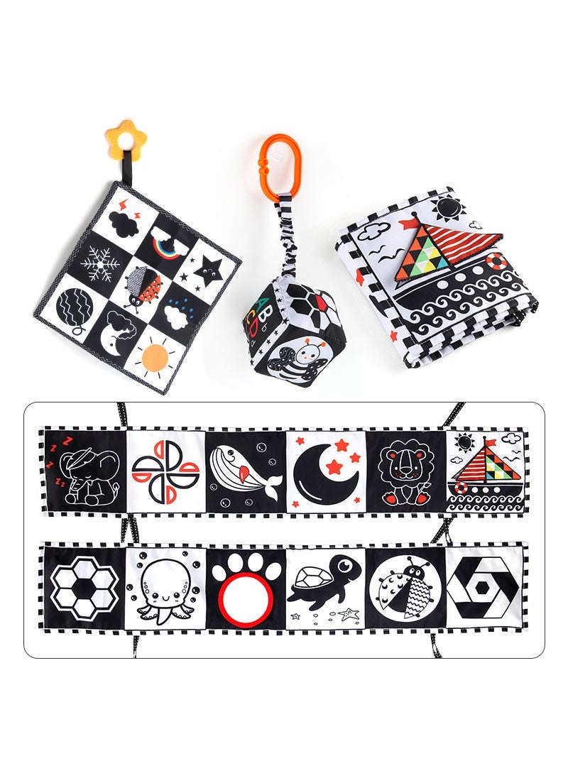 Newborn Black  White Crib Cloth Book with Sound Type B haha mirror three-dimensional bed cloth + bed scarf + bed pendant set