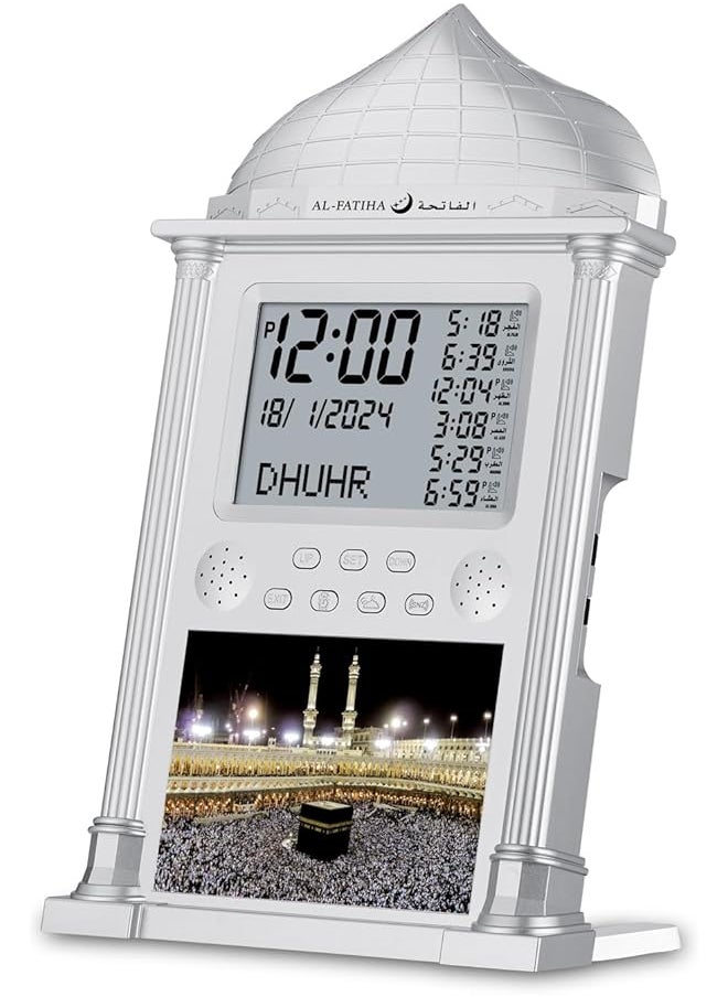 Azan Clock, Prayer Times Wall Clock with One Athan Sound, Azan LCD Prayer Clock for Home Office, Prayers-Ramadan Eid Gifts (Silver)