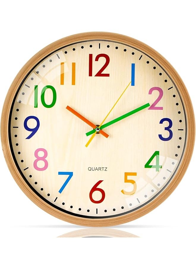12 Inch Silent Kid Wall Clock Non-Ticking Clock for Kids Battery Operated Easy to Read 3D Numerals Classroom Clock for Nursery Classroom Office Living Room Bedroom Playroom Decor