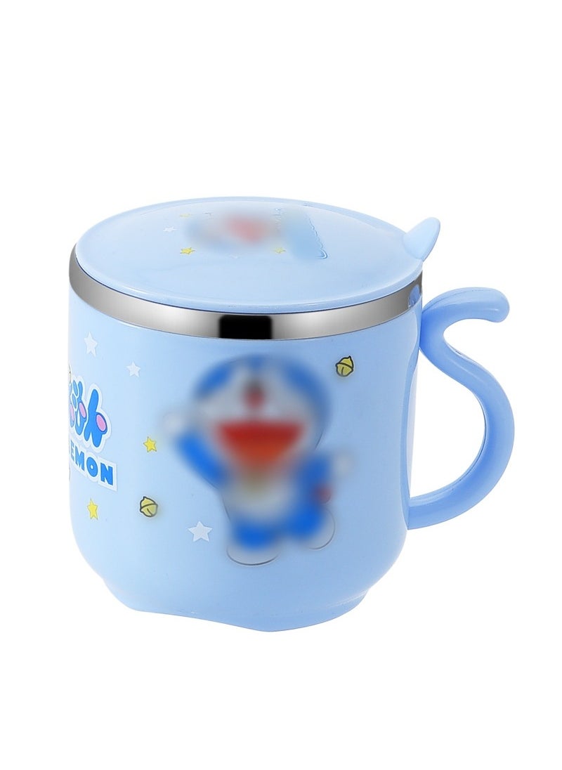 304 Stainless Steel Kids Cup Cartoon Creative Double-Wall Insulated S-type handle Nordic blue Jingdang cat