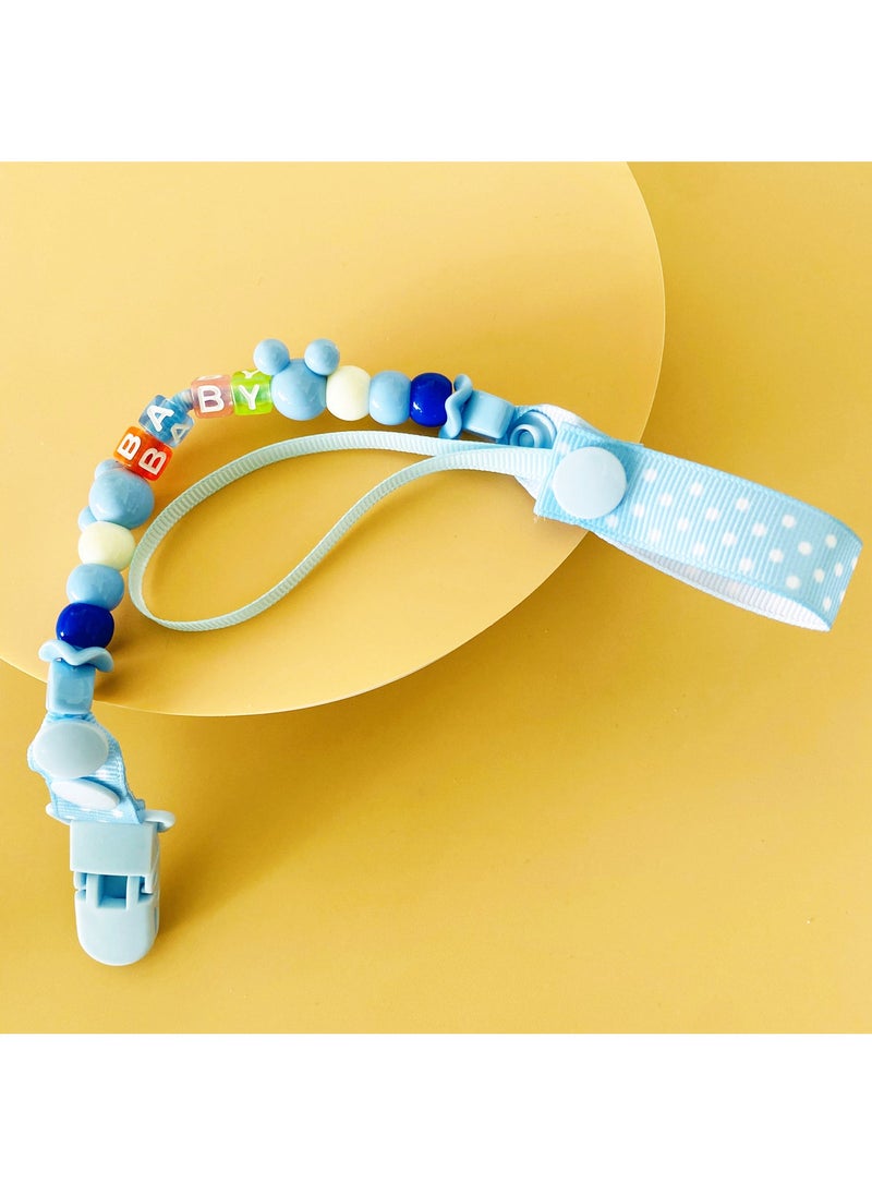 Maternal and Infant Products Infant Pacifier Anti-drop Chain Clip Beaded Pacifier Clip Baby Pacifier Belt Anti-drop Clip New baby-blue dot
