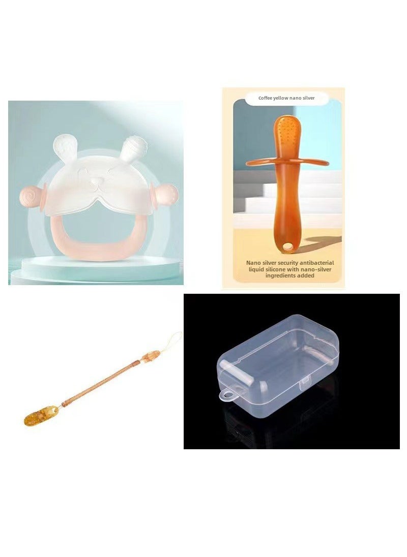 Silicone Rabbit Teether for Babies Jelly Pink Rabbit Teeth Gel Storage Box Anti-Chain Grinding Stick