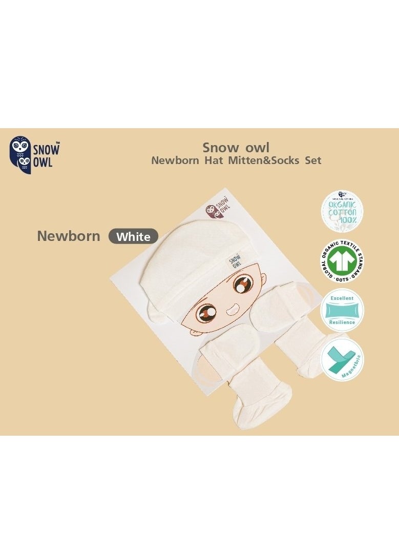 Snow Owl Newborn Hat Mitten & Socks Set - White