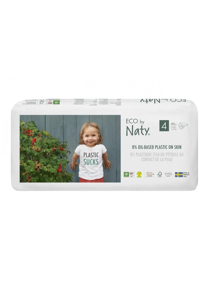 Naty Eco-Friendly Tape Style Diapers, 44 Pieces, Size 4, 7-18kg, Plant-Based, GM-Free, FSC Certified, Breathable and Rash-Preventing