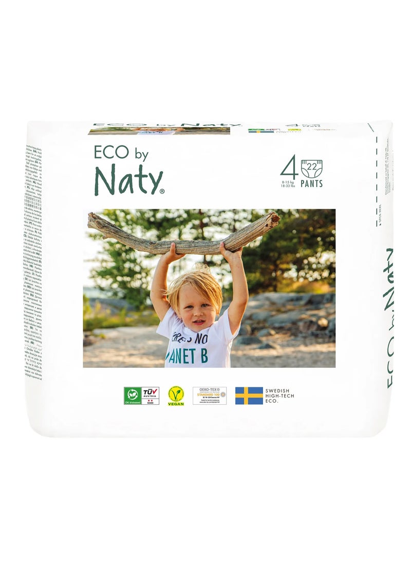 Naty Eco Pant Style Diapers, 22 Pieces, Size 4, 8-15kg - Super Soft, Breathable, Chlorine-Free, Biodegradable