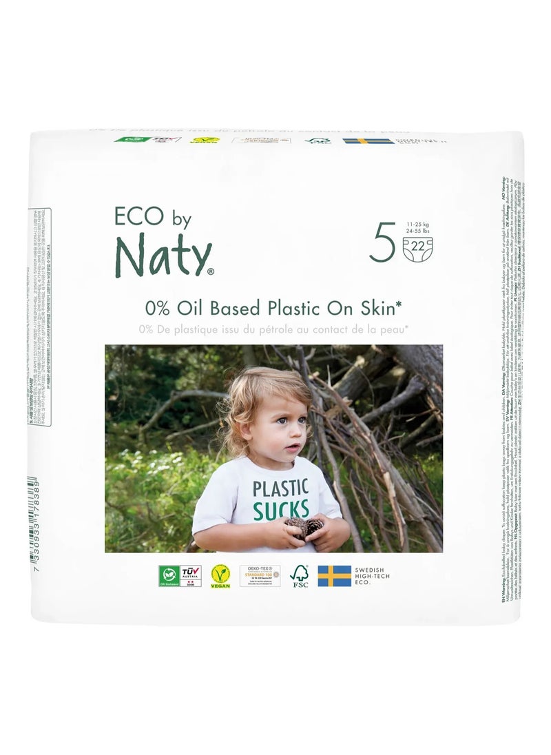 Naty Eco-Friendly Tape Style Diapers, 22 Pieces, Size 5, 11-25kg, Plant-Based, GM-Free, FSC Certified, Breathable and Rash-Preventing