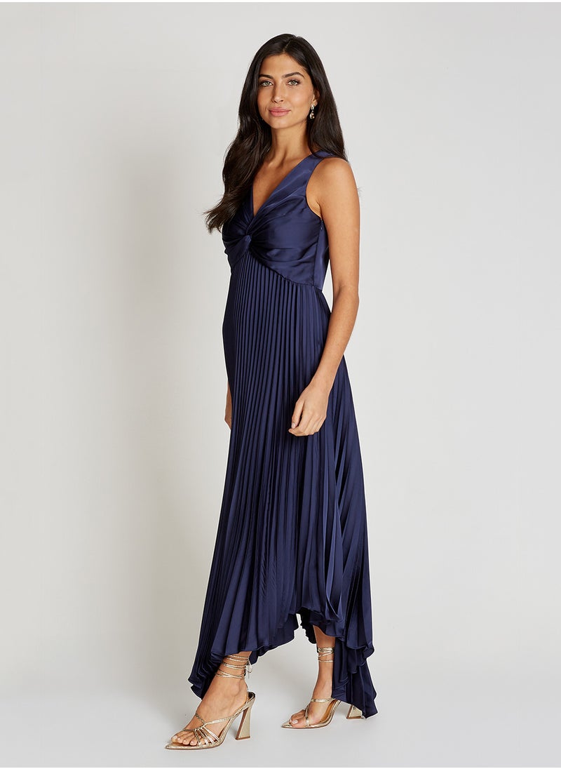 Pleated V Neck Maxi Dress
