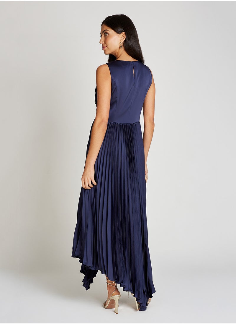 Pleated V Neck Maxi Dress