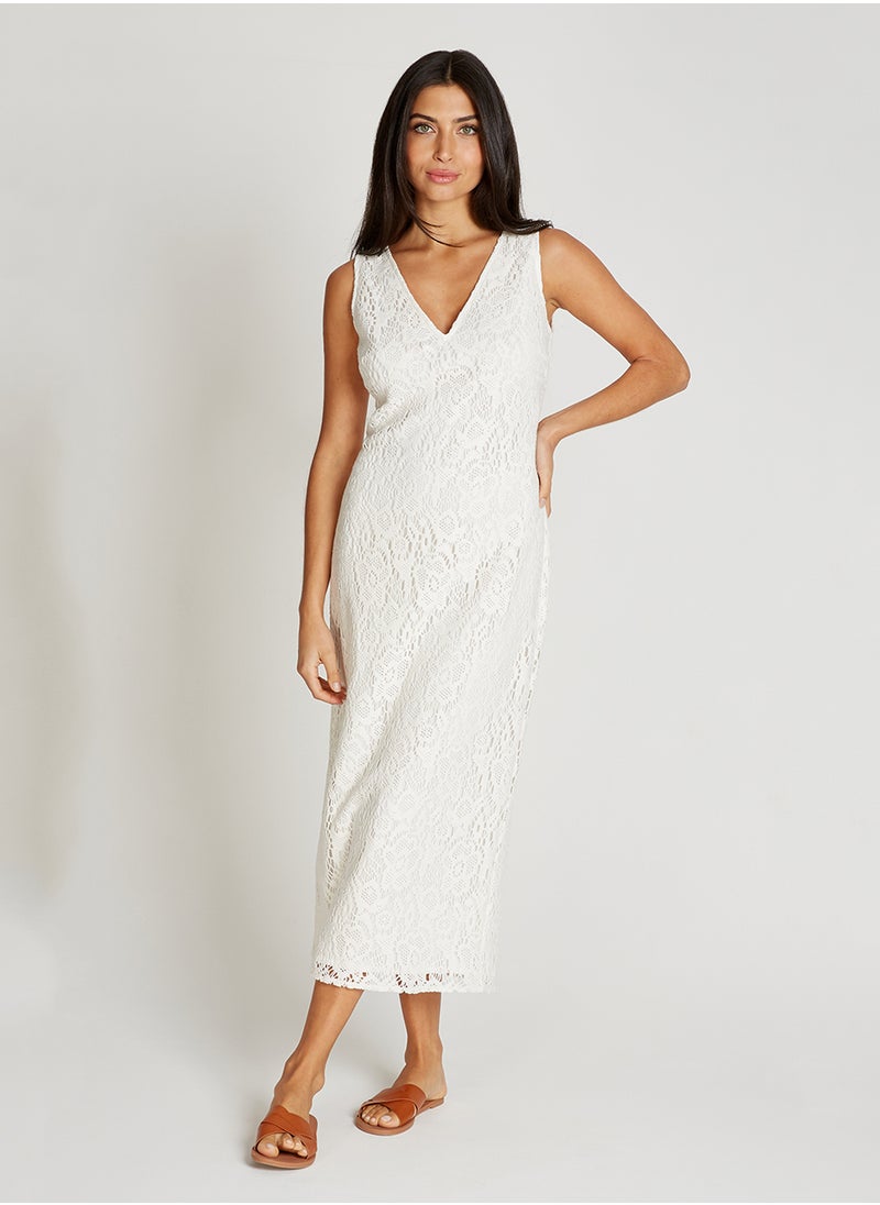 Crochet V Neck Maxi Dress
