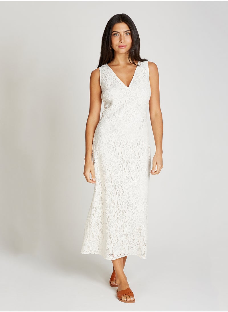 Crochet V Neck Maxi Dress