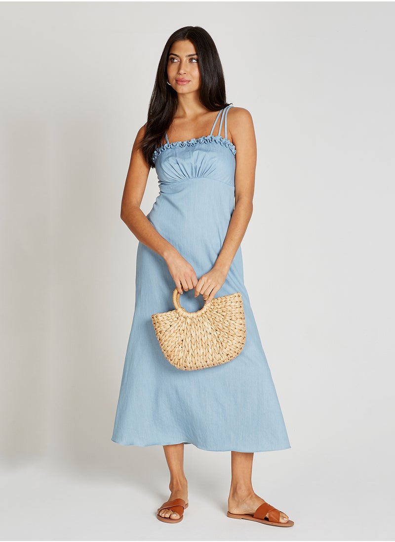 Strappy Denim Maxi Dress