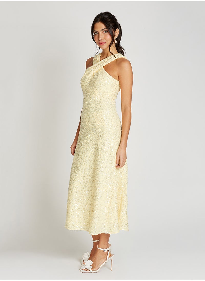 Cross Neck Midi Dress