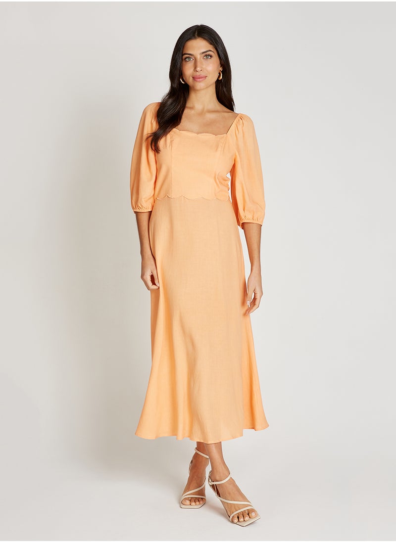 Square Neck Puff Sleeve Maxi Dress