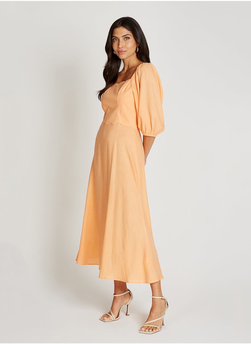 Scalloped Peach Midi Dress