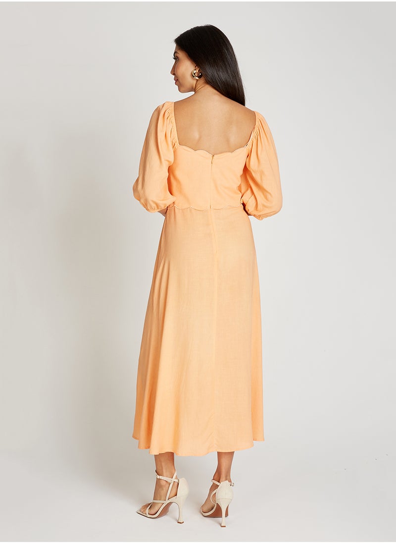 Scalloped Peach Midi Dress