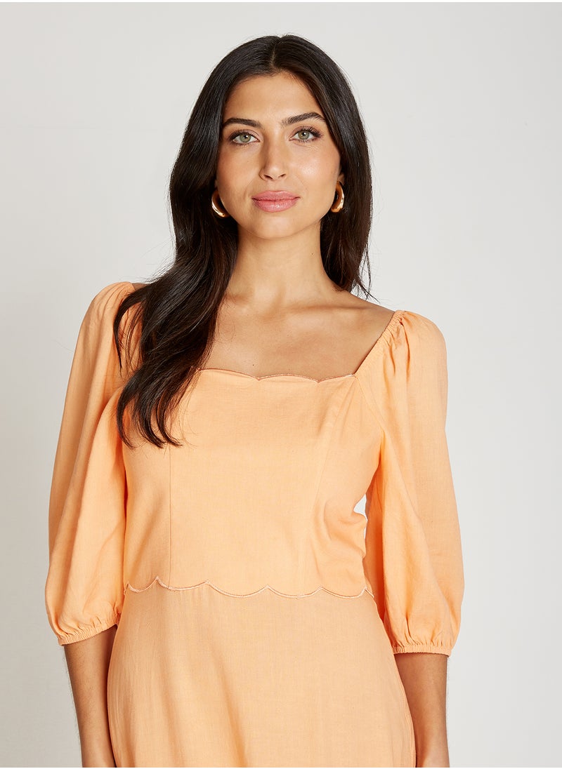 Scalloped Peach Midi Dress