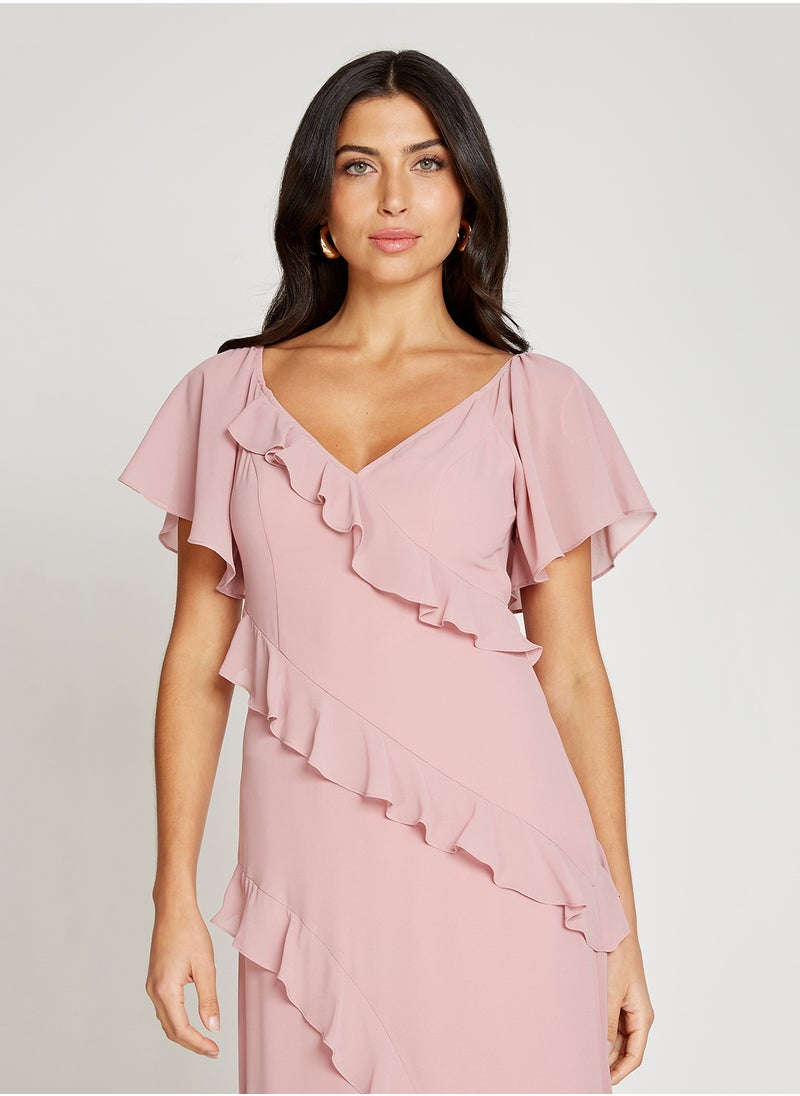 Ruffle Details Maxi Dress