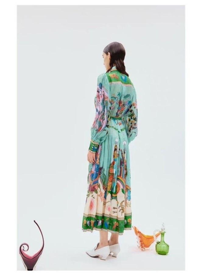 Personalized Printed Casual Vacation Shirt Collar Single-Breasted Flowing Maxi Dress