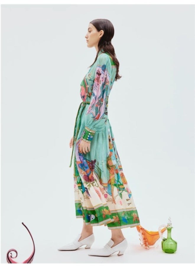 Personalized Printed Casual Vacation Shirt Collar Single-Breasted Flowing Maxi Dress