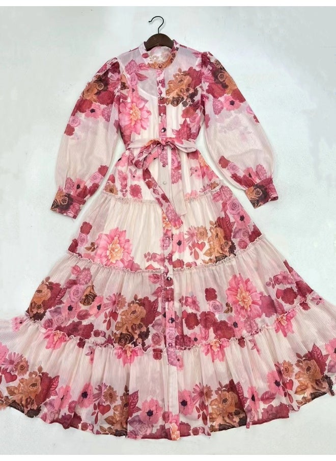 New Printed Button-up Tie Dress