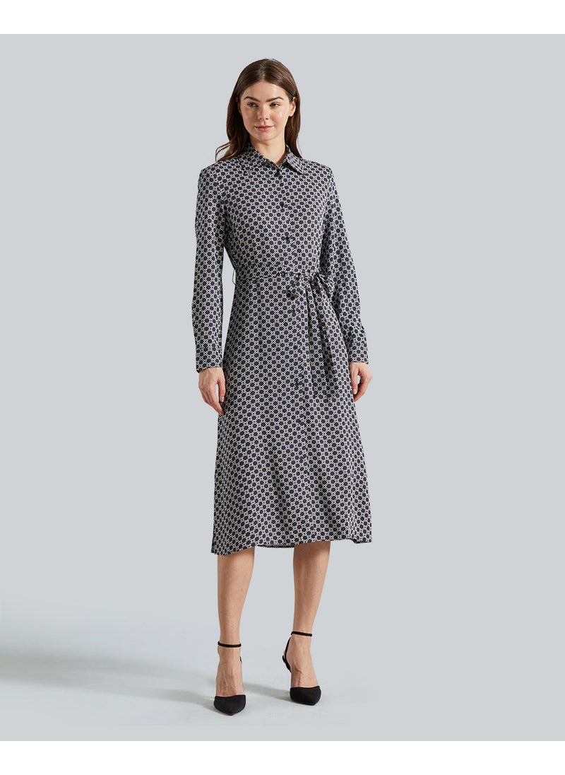 SLIM GEOMETRIC PRINTED SHIRT DRESS