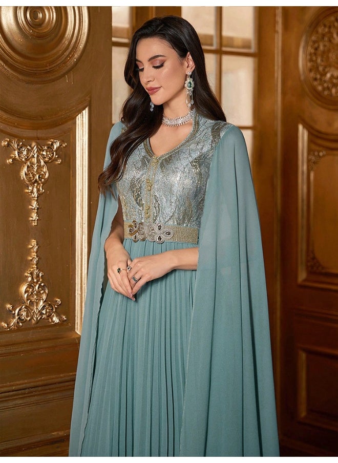 Green Cloak Sleeve Embroidered Dress