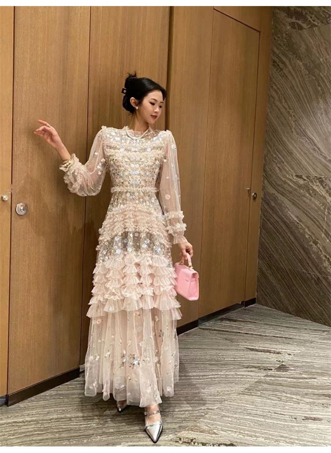 Dreamy Floral Embroidered Tulle Maxi Dress