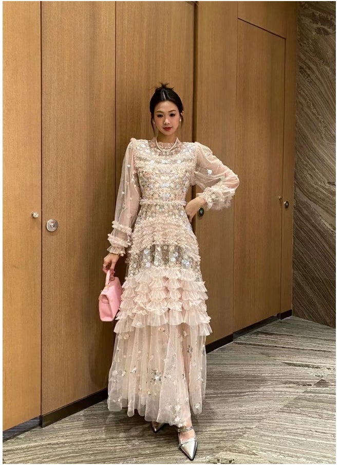 Dreamy Floral Embroidered Tulle Maxi Dress
