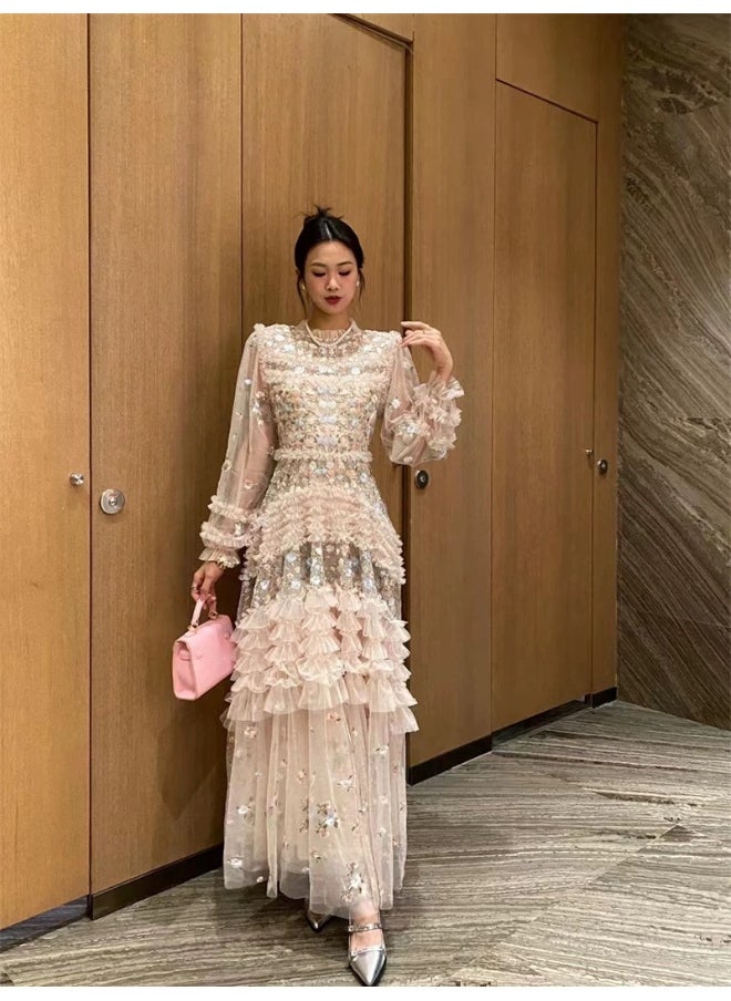 Dreamy Floral Embroidered Tulle Maxi Dress