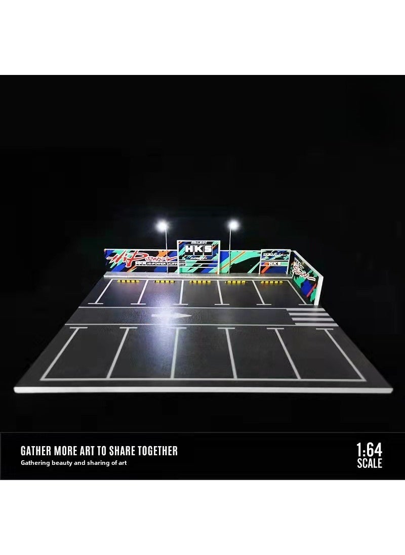 1:64 Scale Alloy Car Model Display with Lights for Collectors 1:64 Hks outdoor parking lot lighting scene