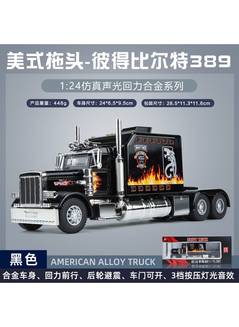 1:24 Scale Peterbilt 389 Alloy Truck Model Toy Black