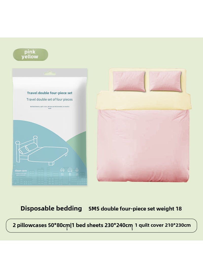 Disposable 4-Piece Bedding Set Thickened for Travel Double pink yellow four-piece set