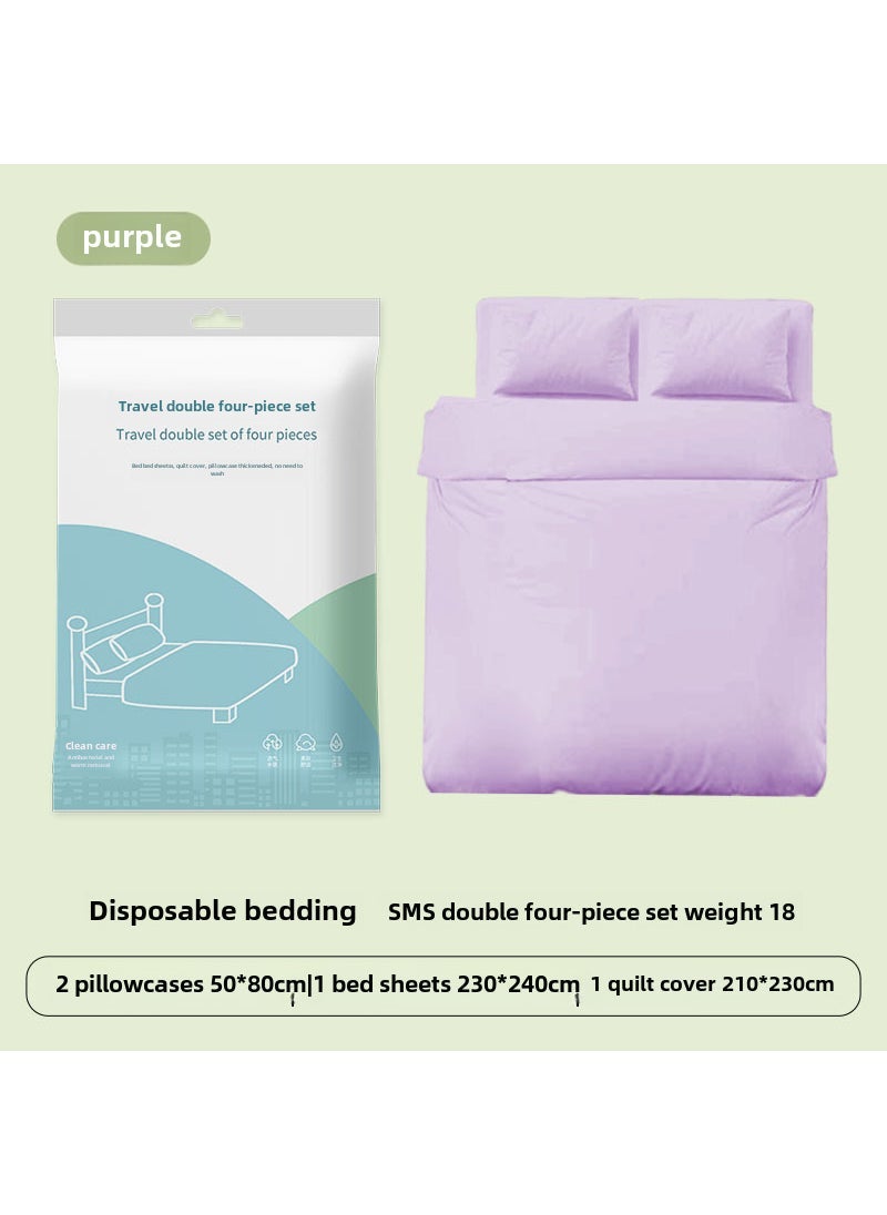 Disposable 4-Piece Bedding Set Thickened for Travel Double purple four-piece set