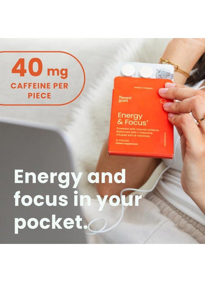 Energy Caffeine Gum (54 Pieces) - Sugar Free with L-theanine + Natural Caffeine + Vitamin B12 & B6 - Nootropic Energy & Focus Supplement for Women & Men - Keto & Vegan, Cinnamon Flavor