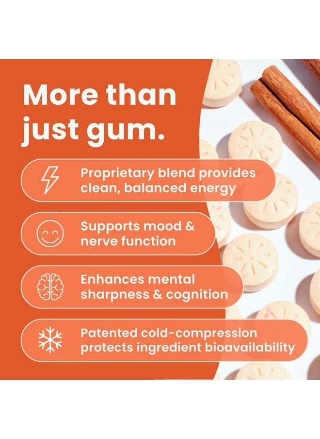 Energy Caffeine Gum (54 Pieces) - Sugar Free with L-theanine + Natural Caffeine + Vitamin B12 & B6 - Nootropic Energy & Focus Supplement for Women & Men - Keto & Vegan, Cinnamon Flavor