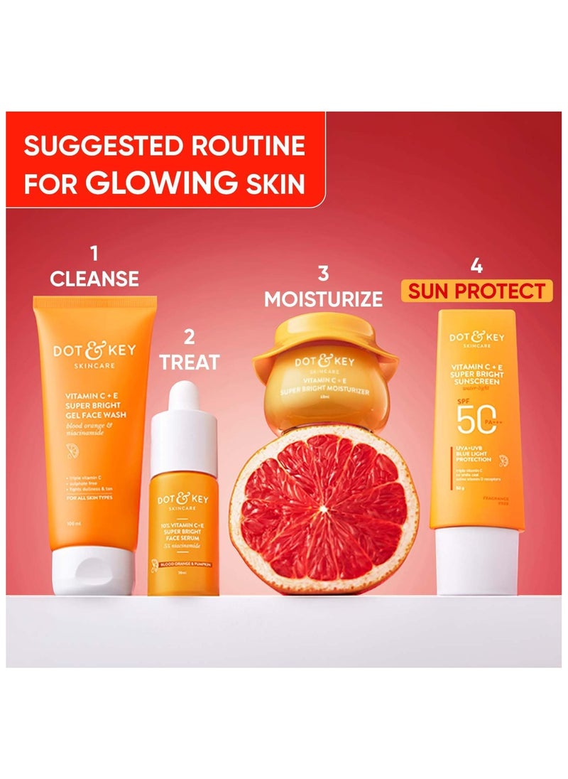 Dot & Key Sunscreen SPF 50 PA+++ with Vitamin C + E for Even Toned & Glowing Skin No White Cast WaterLight I UVA/B & Blue Light Protection I Better Vitamin D absorption I for Women & Men 50gm