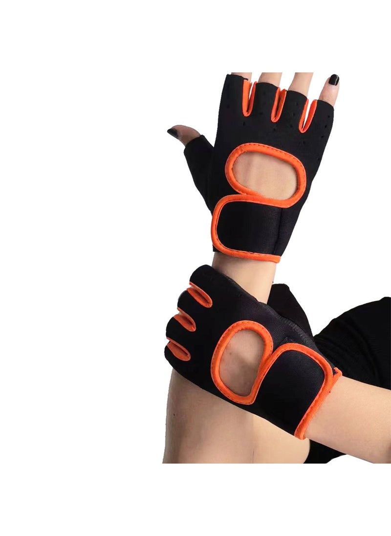 Fitness Breathable Sports Mens and Womens Basketball Dumbbells Weightlifting Training Gloves Horizontal Bar Riding Half Finger Wrist Guard Half Finger Non-slip Orange
