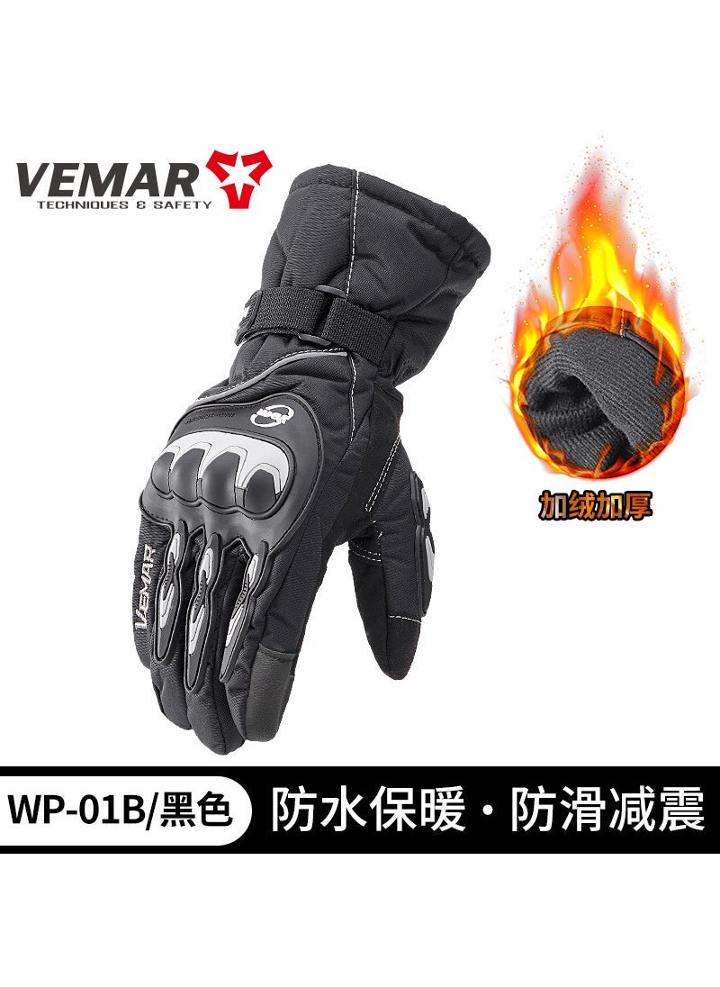 Winter Motorcycle Waterproof Gloves Mens Touch Screen Riding Gloves Electric Car Cold-proof Warm Fan-proof Car Gloves Women Black